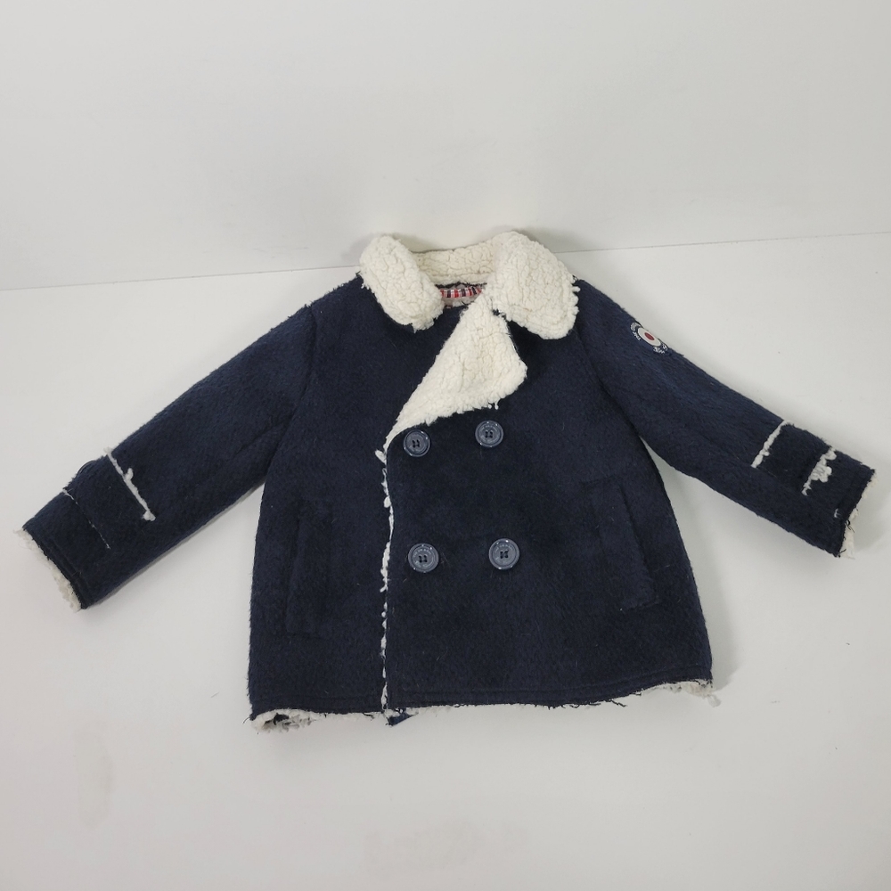 Ben Sherman Navy Blue Faux Sherpa Button Up Jacket Coat Toddler Size 12M